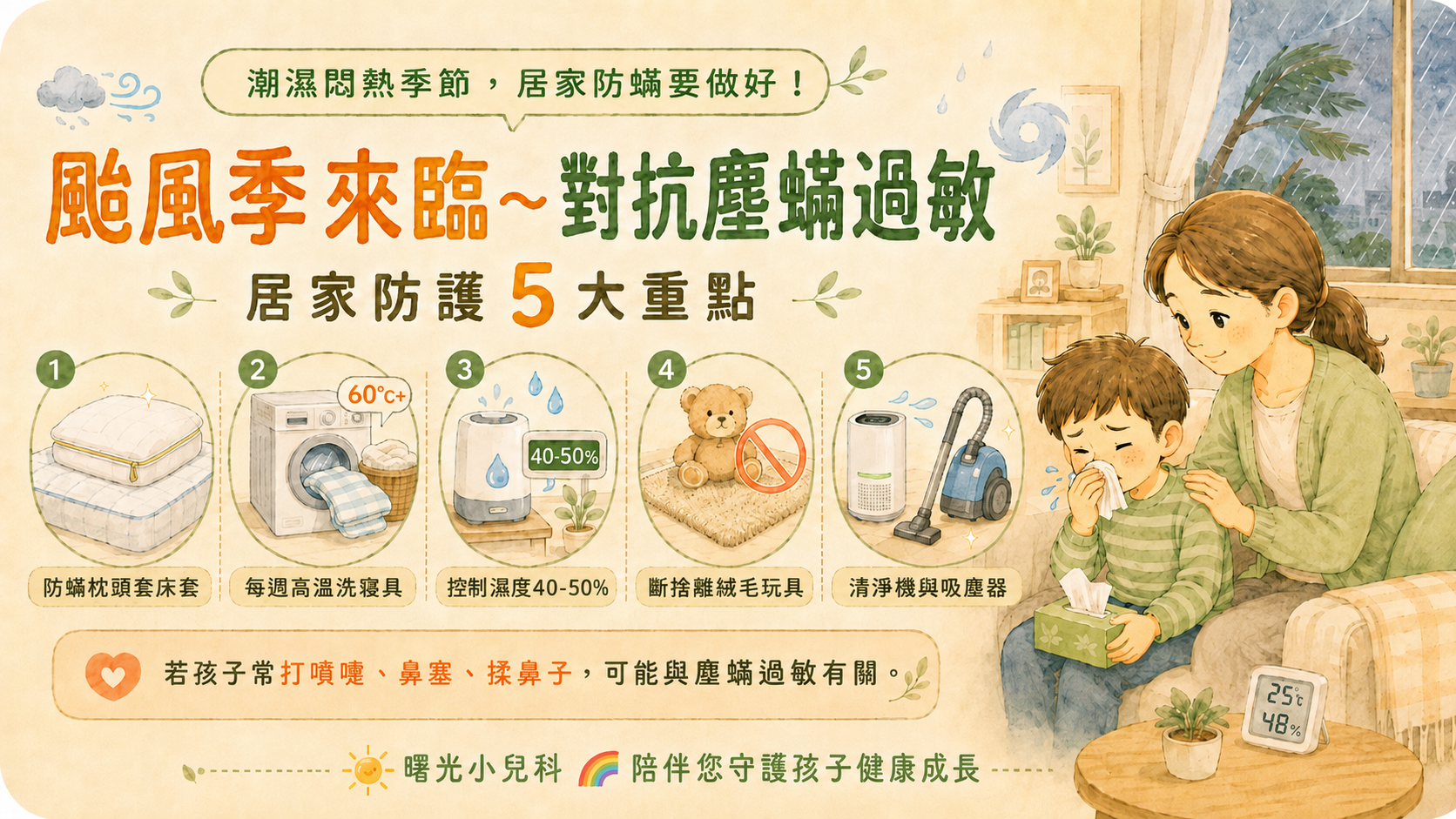 颱風季快到了！對抗塵蟎過敏，居家防護重點 🛡️